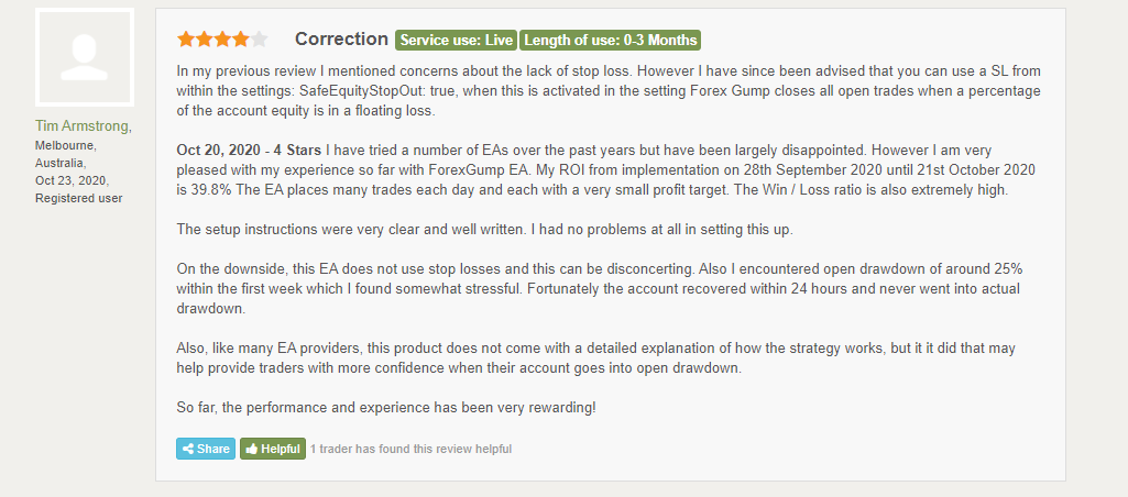 Customer review for Forex Gump on FPA