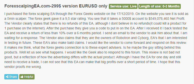 Client admitting that the EA is different from what is advertised