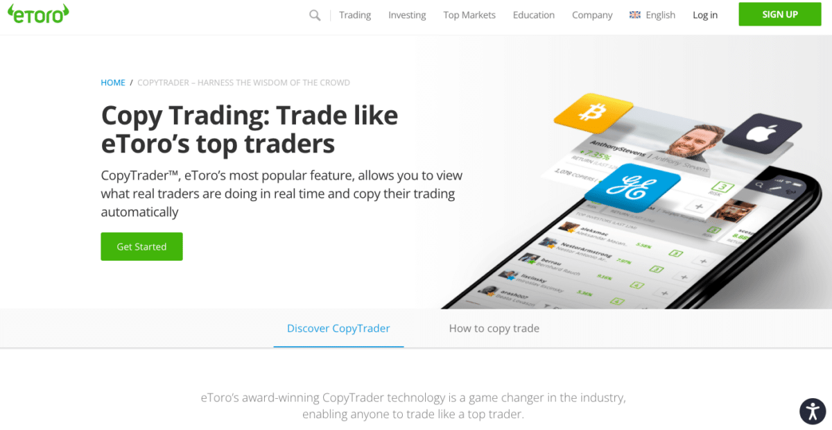 Etoro, start page