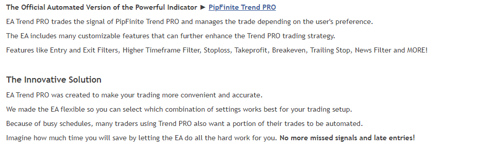 Working method of PipFinite EA Trend Pro