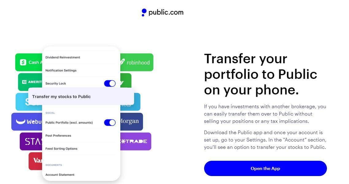 Transfer your portfolio to Public on your phone, lettering