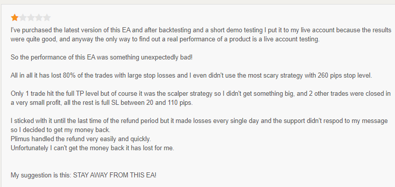 A user complaining of poor performance of Forex Combo System