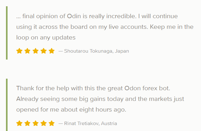 Odin Forex Robot testimonials