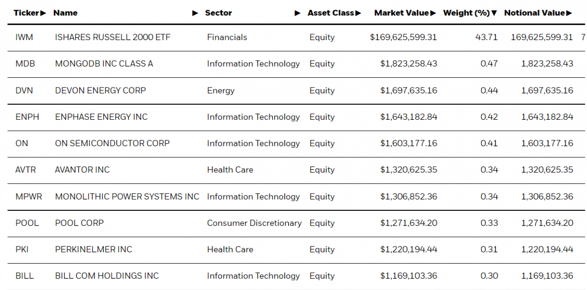 Top 10 holdings of the fund
