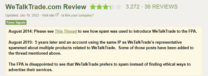 Spam complaint by Forexpeacearmy on WeTalkTrade
