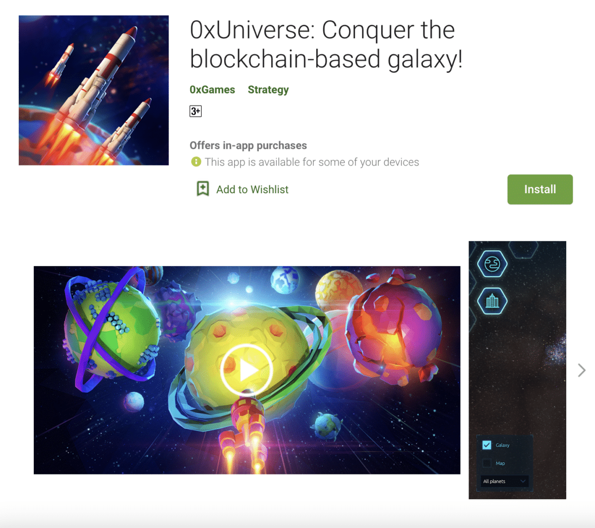0xUniverse in Google PlayStore