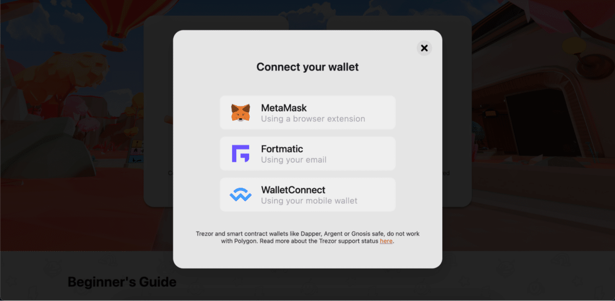 Connect your wallet in Decentraland