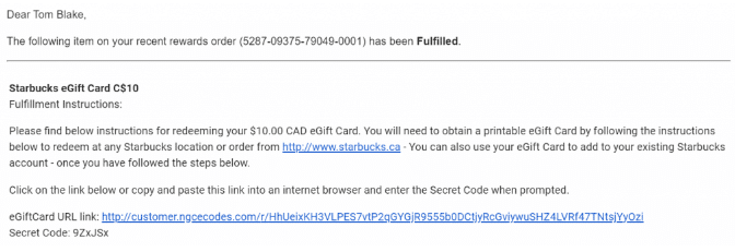 Example gift card email