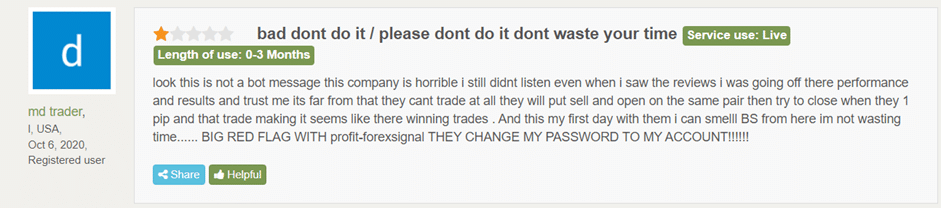 Customer Review of Profit Forex Signals on Forex Peace Army