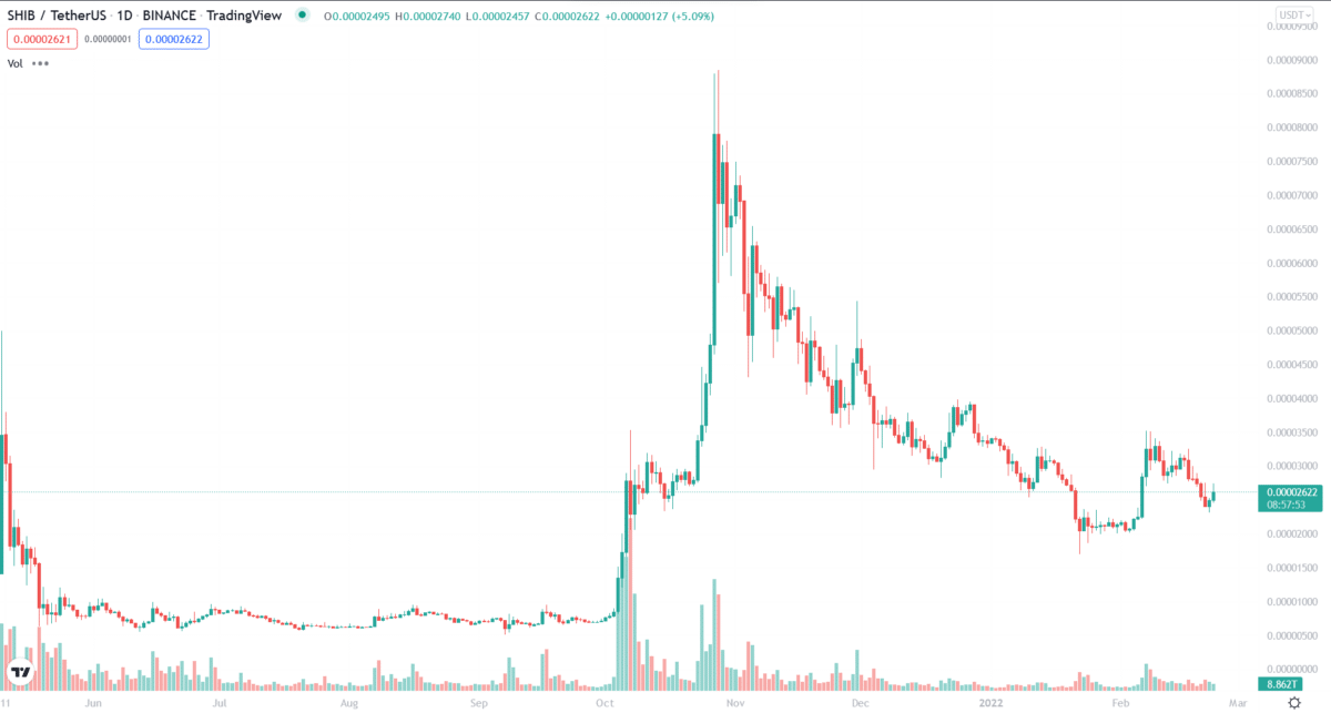 SHIB 1-year price chart