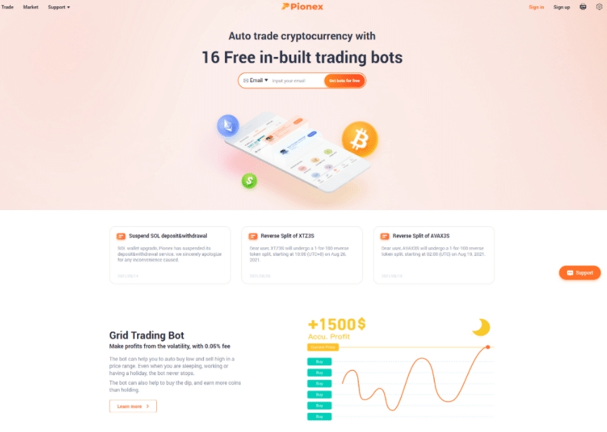Pionex homepage