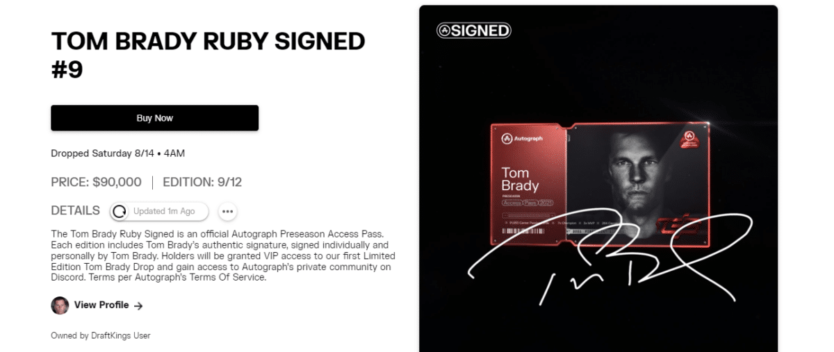 Tom Brady Ruby signed autograph pass