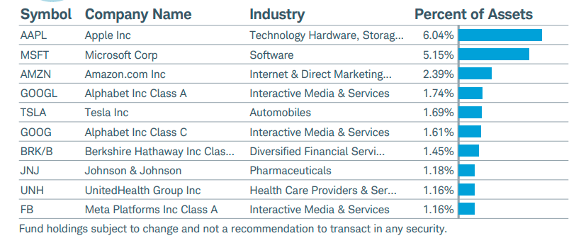 Top 10 holdings of the fund