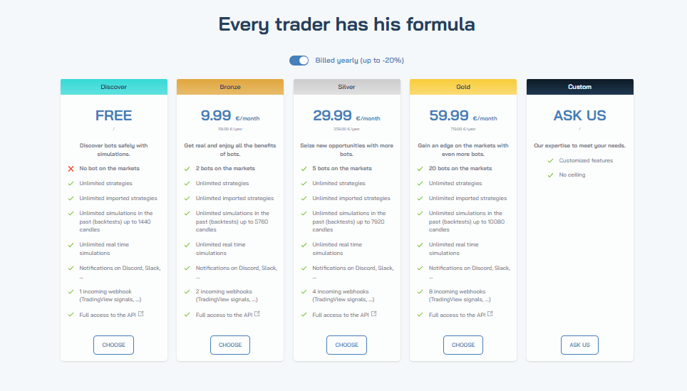 The pricing plans